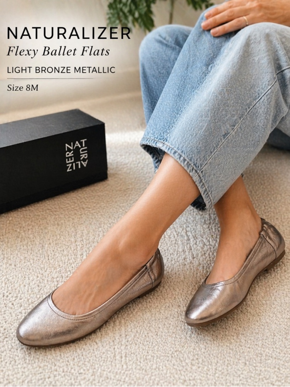 Naturalizer Flexy Ballet Flats Size 8M Light Bronze Metallic Comfort Shoe NWT